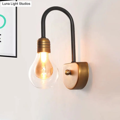 DecorBites™ Contemporary LED Wall Sconce Light with Curved Brass Arm - Clear Glass Bulb, 1/2/3 Lights
