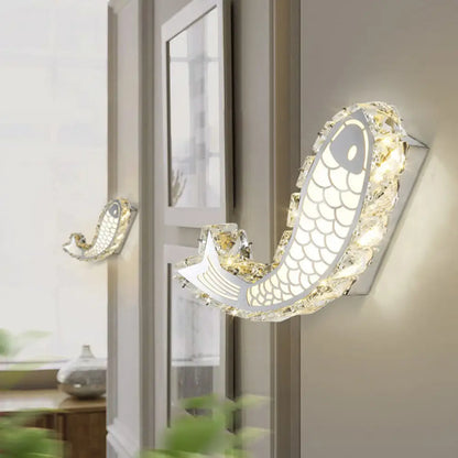 DecorBites™ Contemporary LED Wall Sconce with Crystal Block Shade for Bedside Mounting