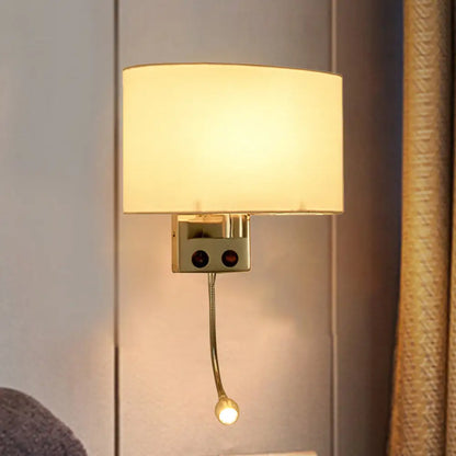 Aplique de pared LED contemporáneo DecorBites™ con pantalla de tela - Cromo/Champán, montaje ovalado