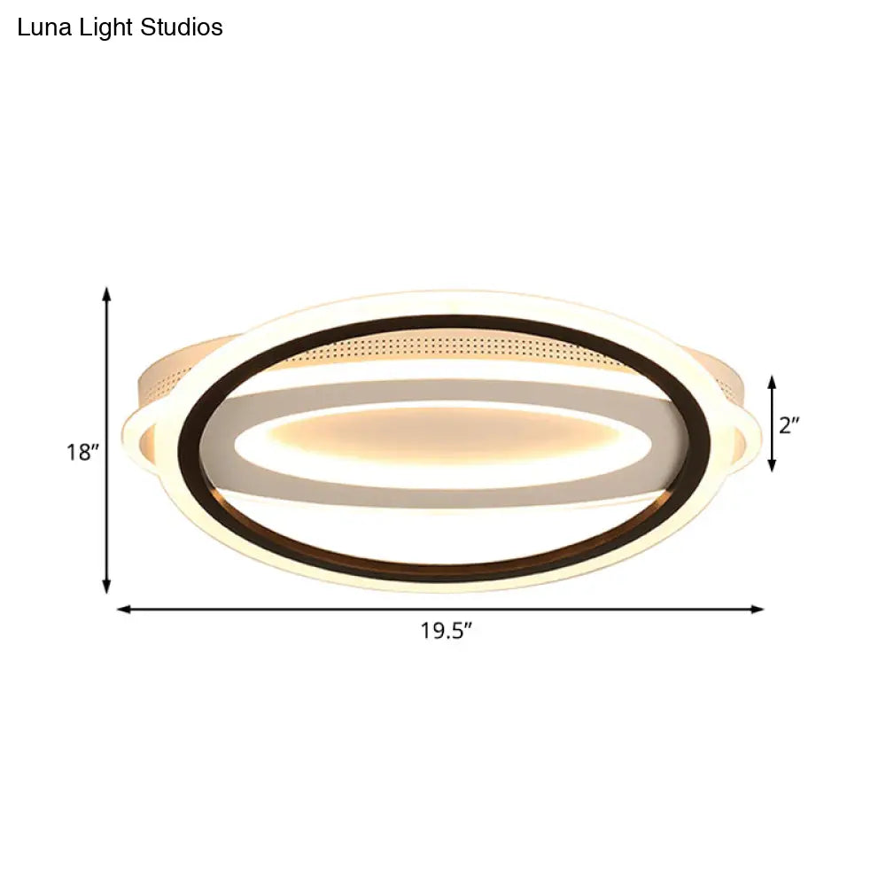 DecorBites™ DecorBites™ Contemporary LED White Ceiling Lamp - Elliptical Metal Flush Light, White/Warm Light, 16.5"/19.5"/23.5" Wide
