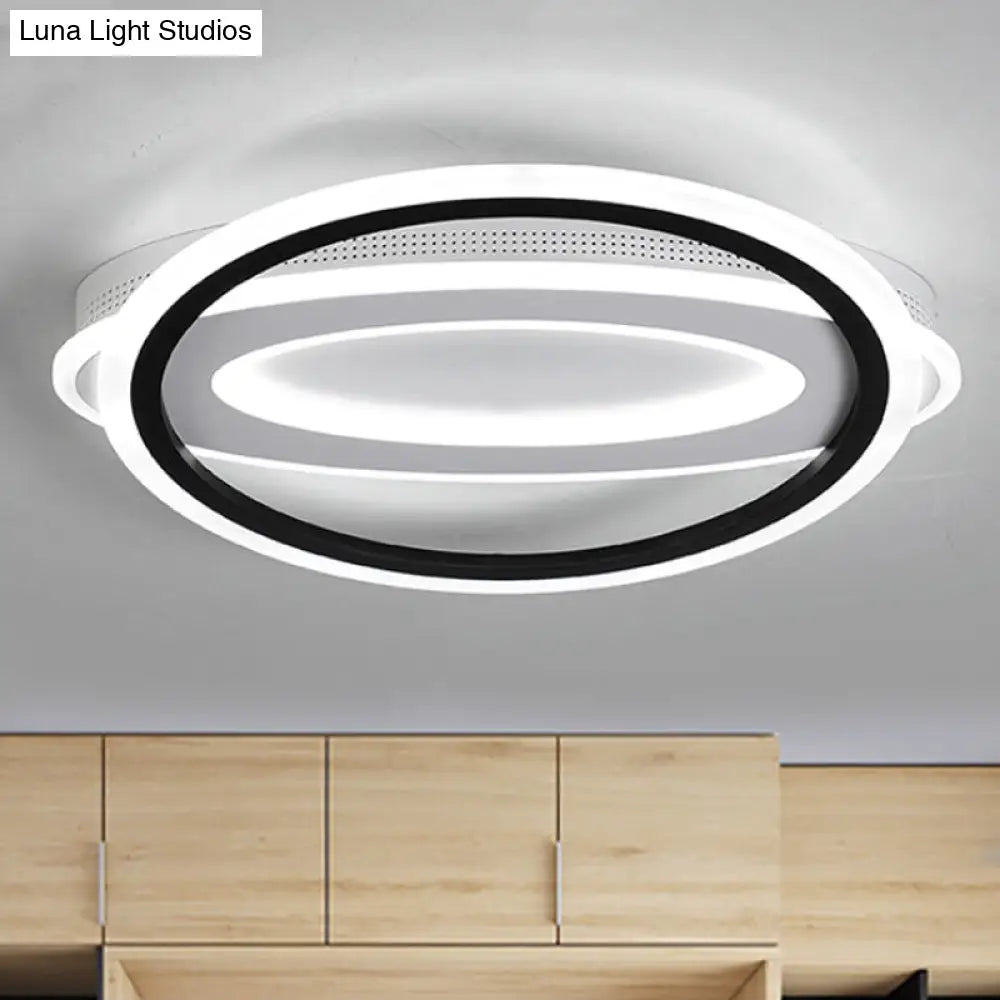DecorBites™ DecorBites™ Contemporary LED White Ceiling Lamp - Elliptical Metal Flush Light, White/Warm Light, 16.5"/19.5"/23.5" Wide