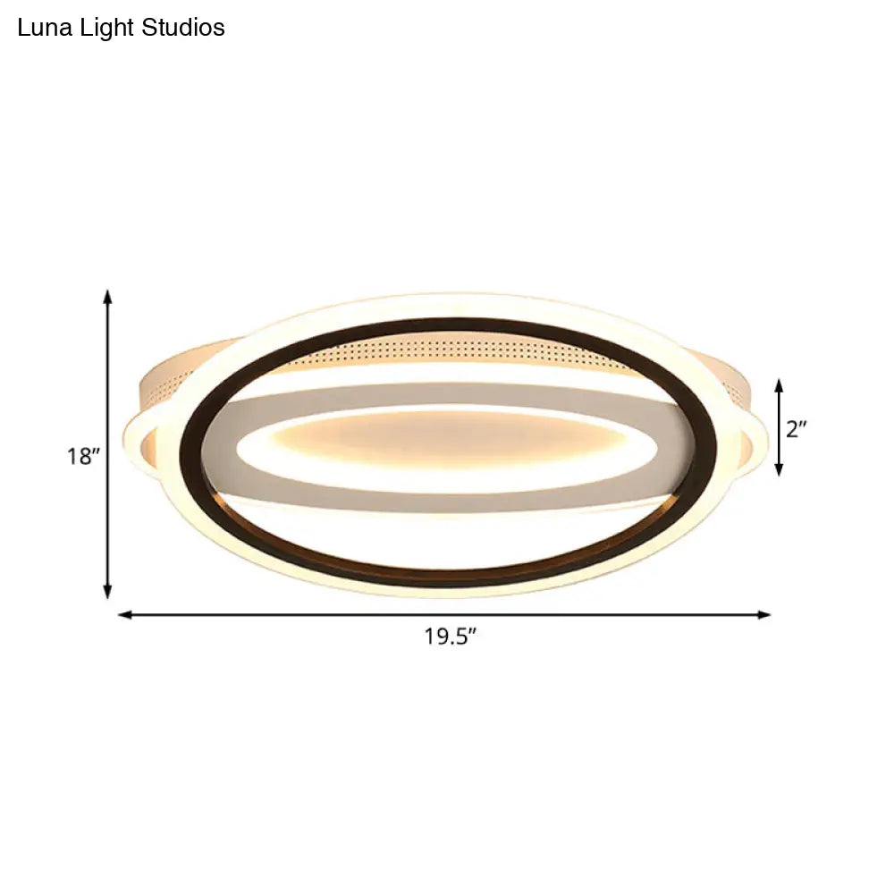 DecorBites™ DecorBites™ Contemporary LED White Ceiling Lamp - Elliptical Metal Flush Light, White/Warm Light, 16.5"/19.5"/23.5" Wide