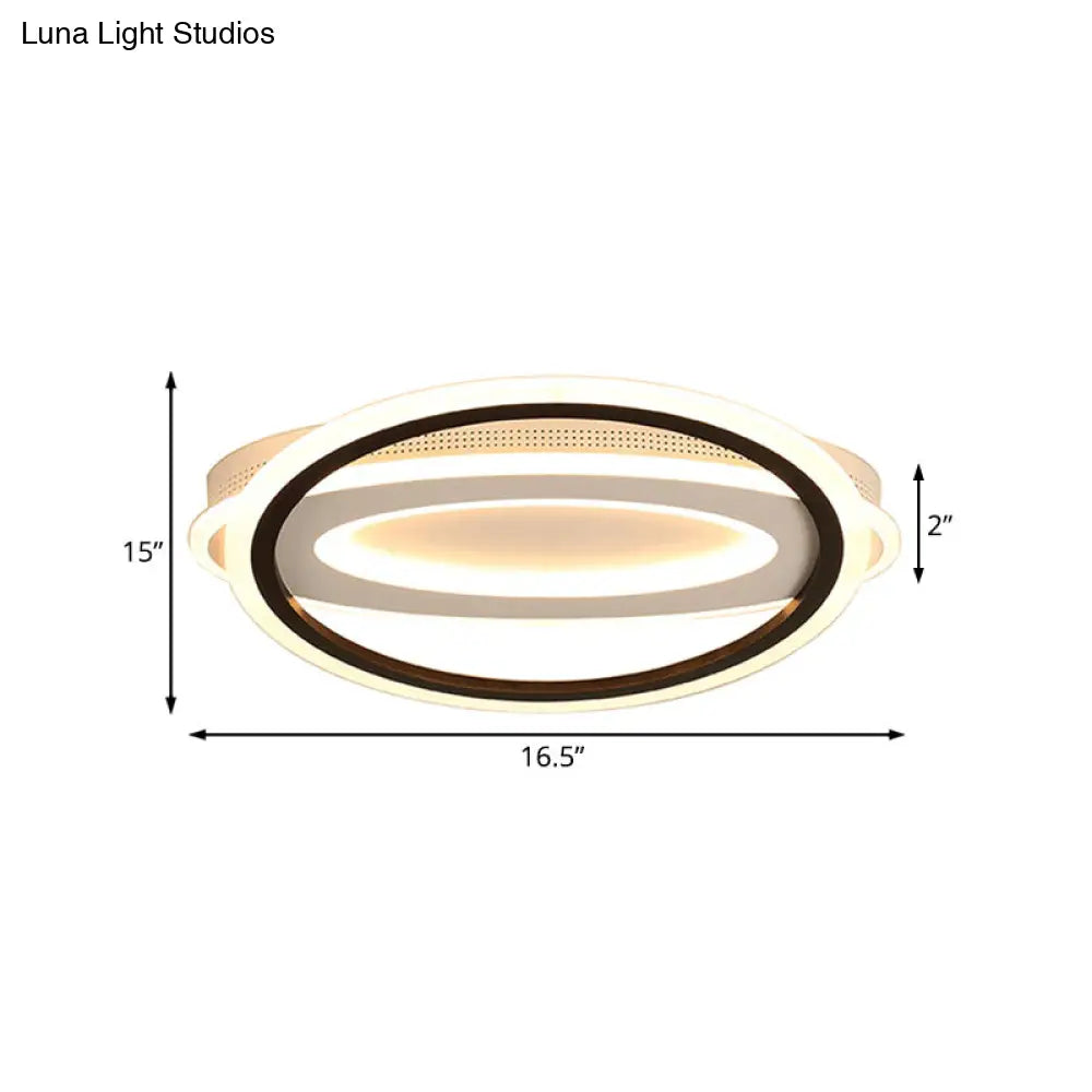 DecorBites™ DecorBites™ Contemporary LED White Ceiling Lamp - Elliptical Metal Flush Light, White/Warm Light, 16.5"/19.5"/23.5" Wide