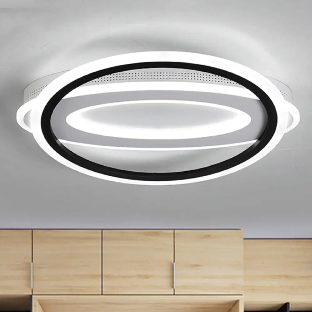DecorBites™ DecorBites™ Contemporary LED White Ceiling Lamp - Elliptical Metal Flush Light, White/Warm Light, 16.5"/19.5"/23.5" Wide