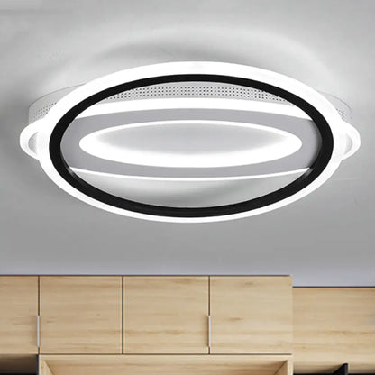 DecorBites™ DecorBites™ Contemporary LED White Ceiling Lamp - Elliptical Metal Flush Light, White/Warm Light, 16.5"/19.5"/23.5" Wide