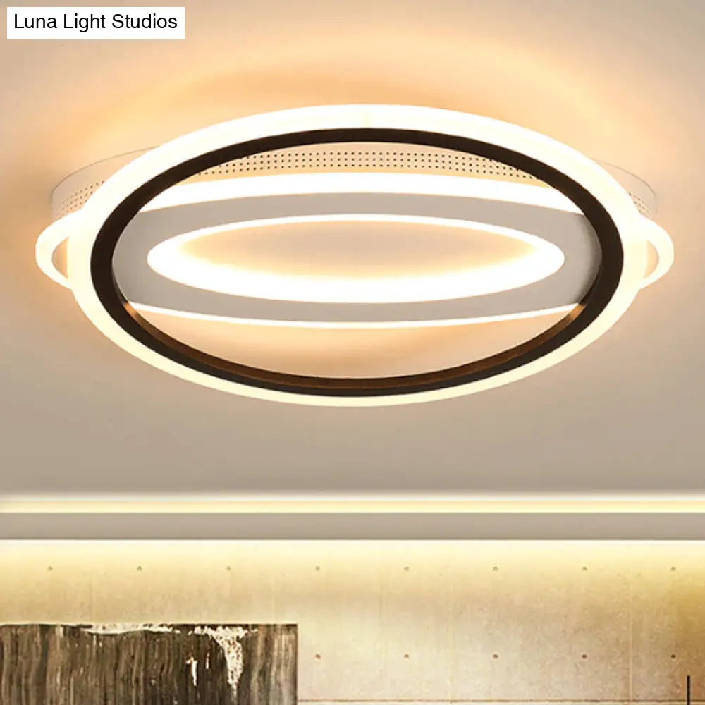 DecorBites™ DecorBites™ Contemporary LED White Ceiling Lamp - Elliptical Metal Flush Light, White/Warm Light, 16.5"/19.5"/23.5" Wide