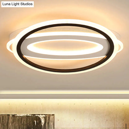 DecorBites™ DecorBites™ Contemporary LED White Ceiling Lamp - Elliptical Metal Flush Light, White/Warm Light, 16.5"/19.5"/23.5" Wide