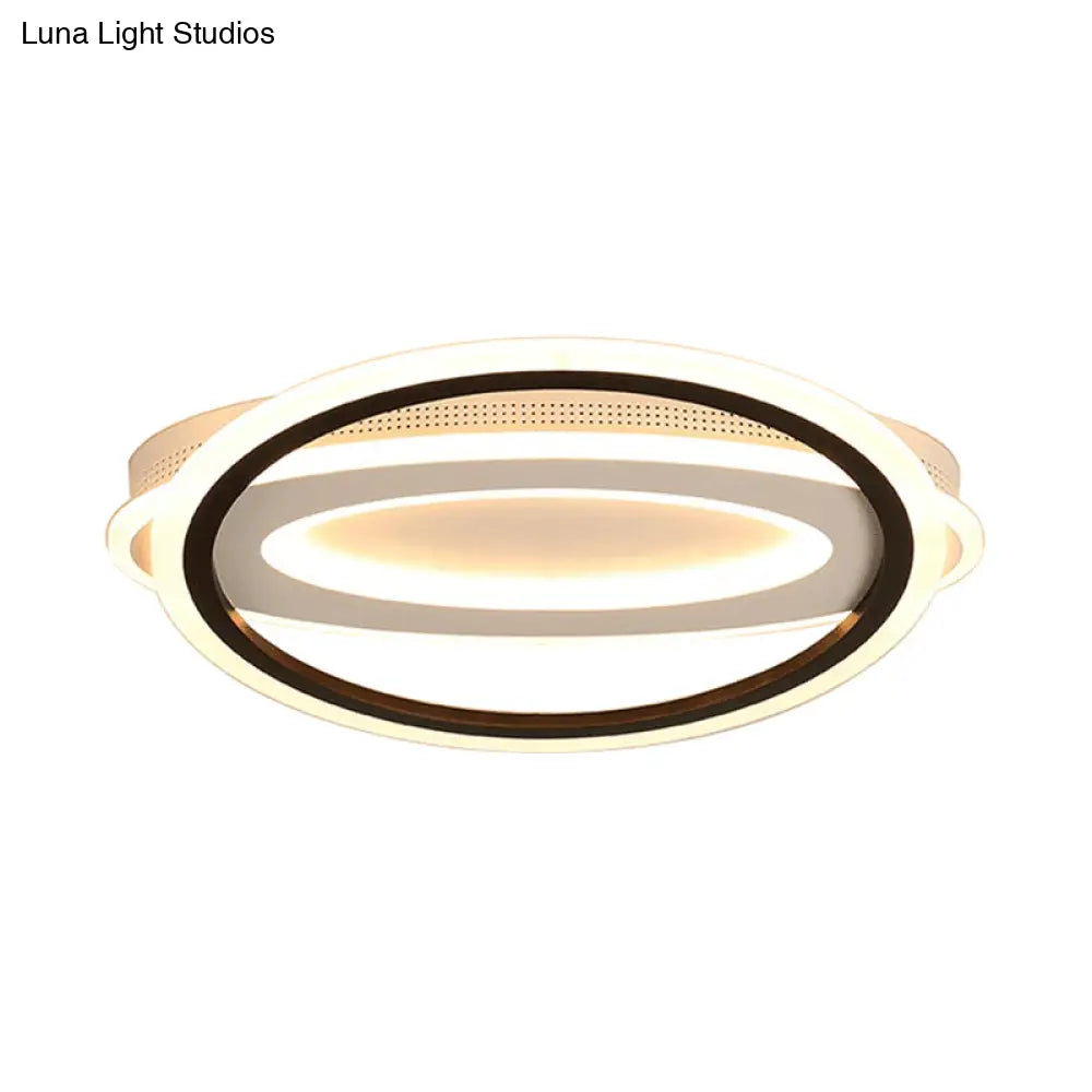 DecorBites™ DecorBites™ Contemporary LED White Ceiling Lamp - Elliptical Metal Flush Light, White/Warm Light, 16.5"/19.5"/23.5" Wide