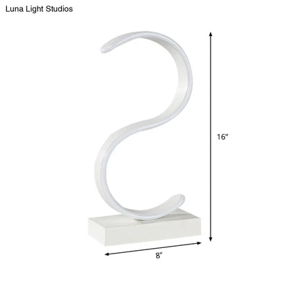 Contemporary LED White Small Desk Lamp with Acrylic S-Shape Design and Warm Light