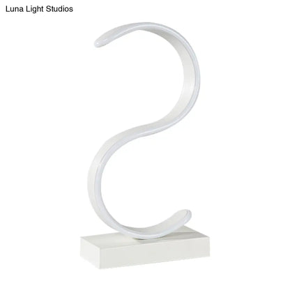 Contemporary LED White Small Desk Lamp with Acrylic S-Shape Design and Warm Light