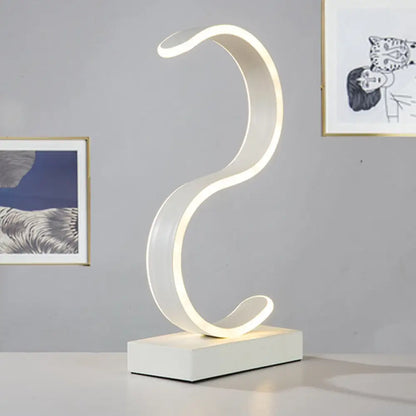 Contemporary LED White Small Desk Lamp with Acrylic S-Shape Design and Warm Light