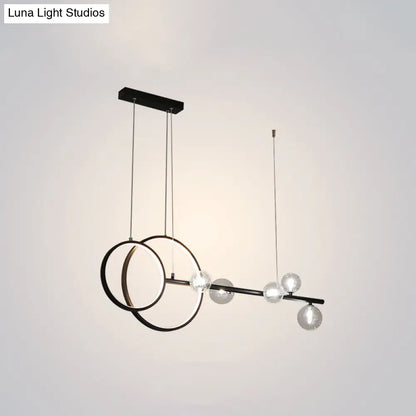 DecorBites™ Contemporary Linear and Ring LED Pendant Light for Dining Room - Metal Hanging Island Light with Clear Glass Shade