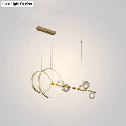 DecorBites™ Contemporary Linear and Ring LED Pendant Light for Dining Room - Metal Hanging Island Light with Clear Glass Shade