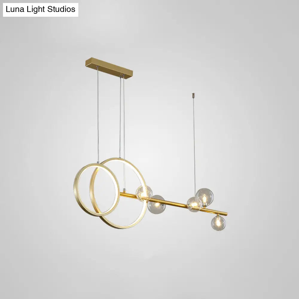 DecorBites™ Contemporary Linear and Ring LED Pendant Light for Dining Room - Metal Hanging Island Light with Clear Glass Shade