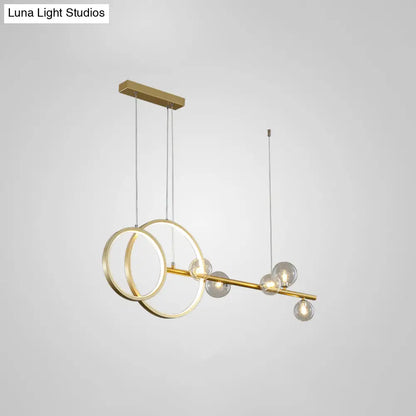 DecorBites™ Contemporary Linear and Ring LED Pendant Light for Dining Room - Metal Hanging Island Light with Clear Glass Shade