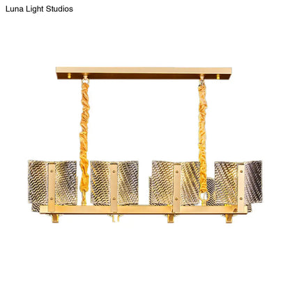 DecorBites™ Contemporary Linear Chandelier: Brass Finish, Square Glass Panel, 8-Light Hanging Lamp