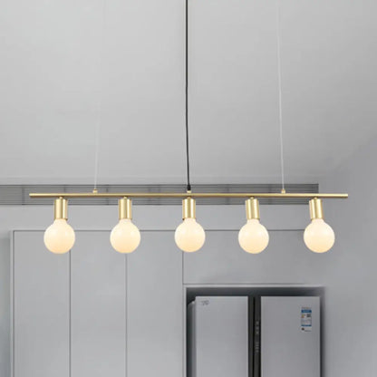 DecorBites™ Contemporary Linear Metal Island Lighting with 5 Bulbs - White/Gold Finish Ceiling Lamp for Dining Room