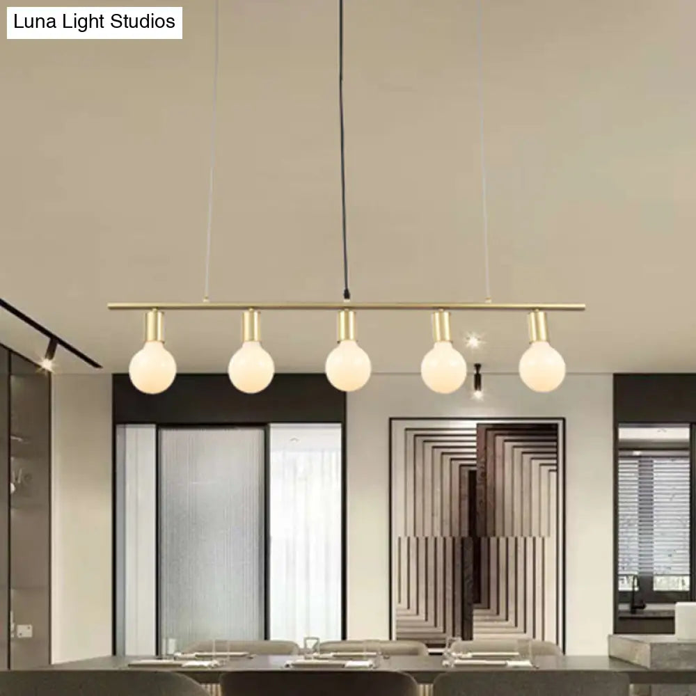 DecorBites™ Contemporary Linear Metal Island Lighting with 5 Bulbs - White/Gold Finish Ceiling Lamp for Dining Room