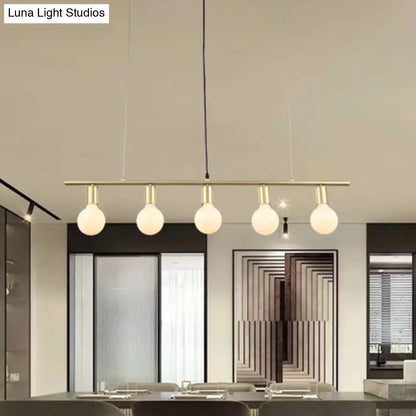 DecorBites™ Contemporary Linear Metal Island Lighting with 5 Bulbs - White/Gold Finish Ceiling Lamp for Dining Room