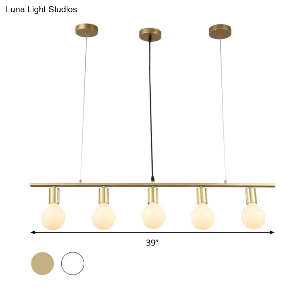 DecorBites™ Contemporary Linear Metal Island Lighting with 5 Bulbs - White/Gold Finish Ceiling Lamp for Dining Room
