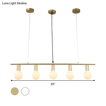 DecorBites™ Contemporary Linear Metal Island Lighting with 5 Bulbs - White/Gold Finish Ceiling Lamp for Dining Room