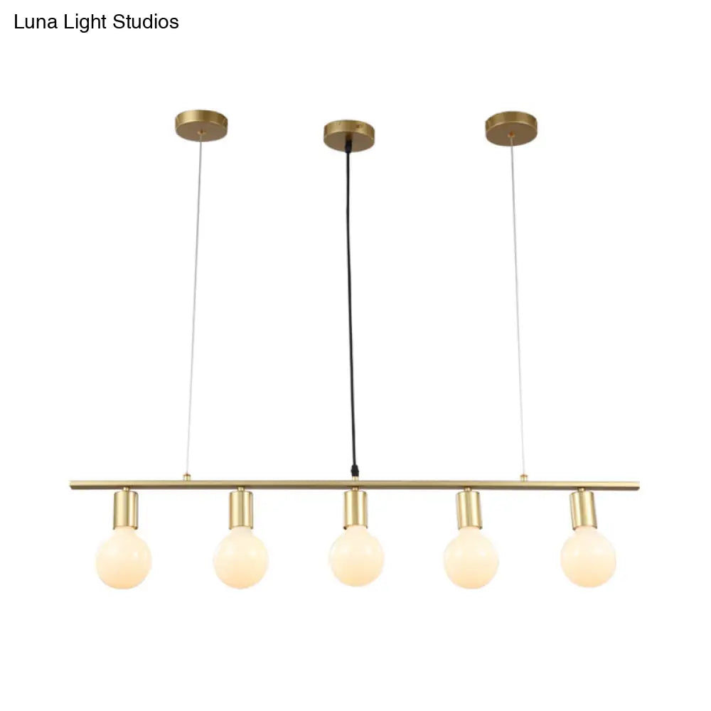 DecorBites™ Contemporary Linear Metal Island Lighting with 5 Bulbs - White/Gold Finish Ceiling Lamp for Dining Room