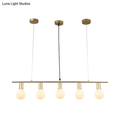 DecorBites™ Contemporary Linear Metal Island Lighting with 5 Bulbs - White/Gold Finish Ceiling Lamp for Dining Room
