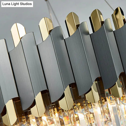 Lámpara colgante contemporánea para sala de estar - Araña rectangular de cristal gris con capas (8/12 luces)