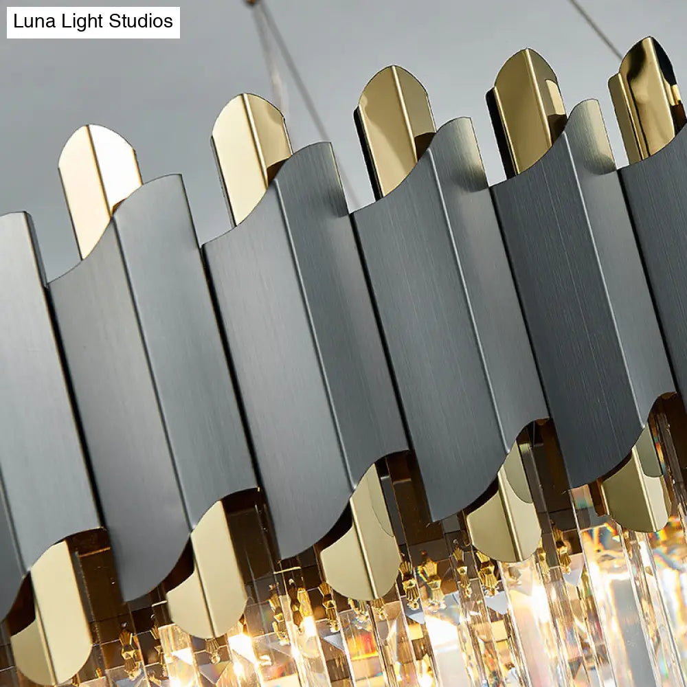 Lámpara colgante contemporánea para sala de estar - Araña rectangular de cristal gris con capas (8/12 luces)