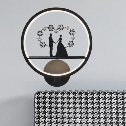 DecorBites™ Contemporary Lover Pattern Circular Wall Sconce LED Light in Black for Bedside or Mural