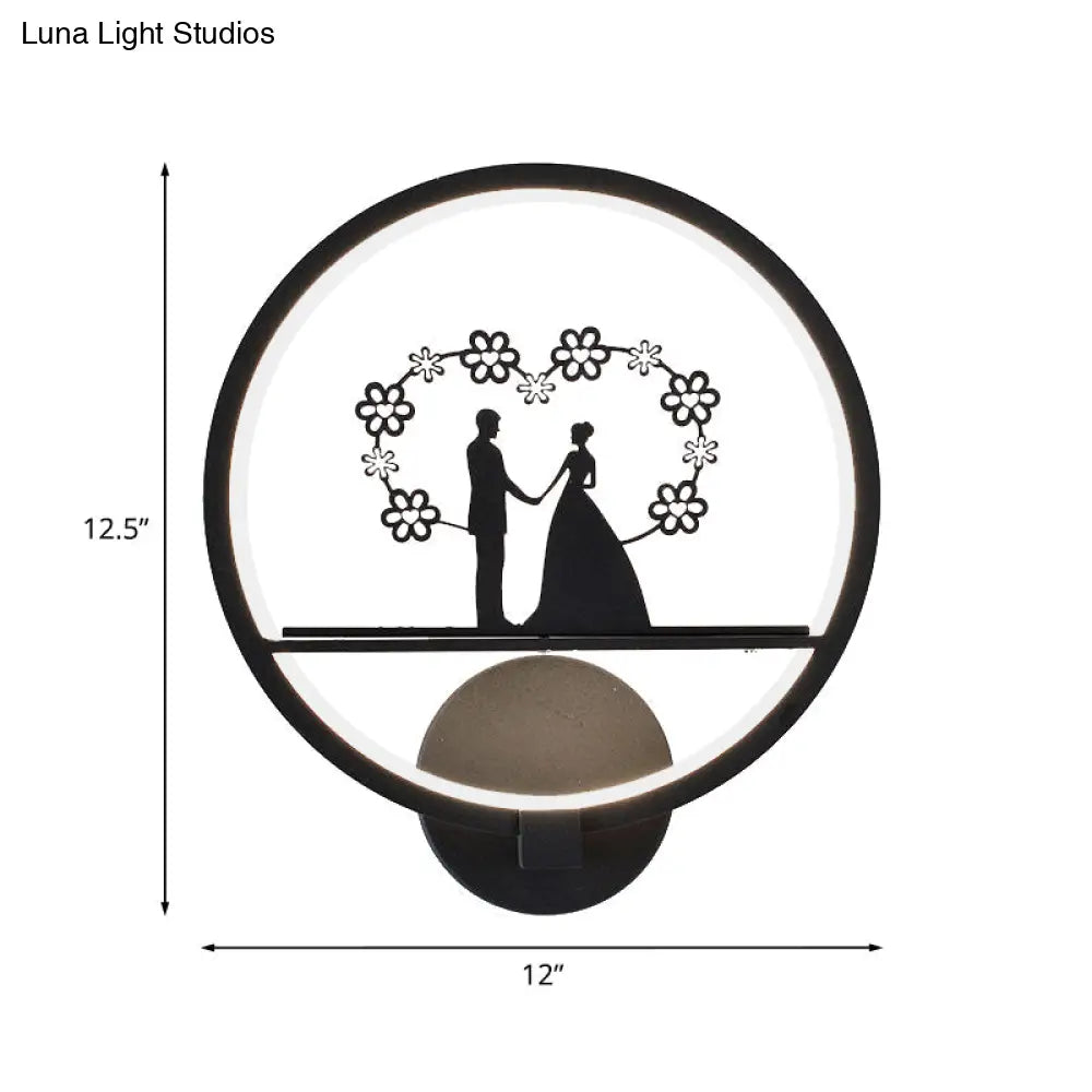 DecorBites™ Contemporary Lover Pattern Circular Wall Sconce LED Light in Black for Bedside or Mural