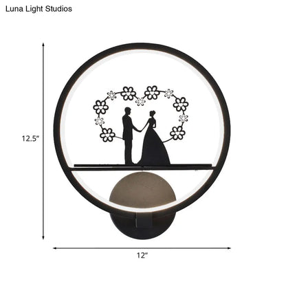 DecorBites™ Contemporary Lover Pattern Circular Wall Sconce LED Light in Black for Bedside or Mural