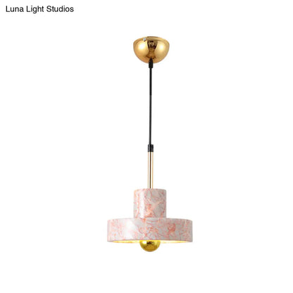 Contemporary Marble Drum Pendant Lamp - 1 Light Bedroom Ceiling Fixture (Black/White/Pink)