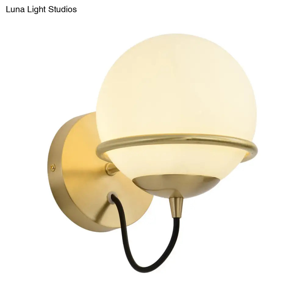 DecorBites™ DecorBites™ Contemporary Matte White Glass Brass Wall Sconce Light Fixture