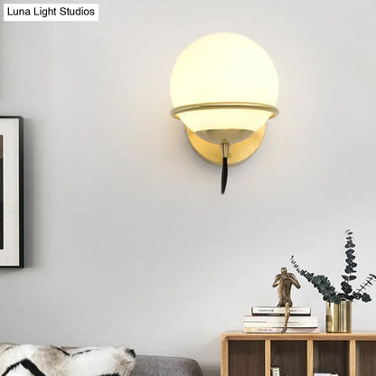 DecorBites™ DecorBites™ Contemporary Matte White Glass Brass Wall Sconce Light Fixture