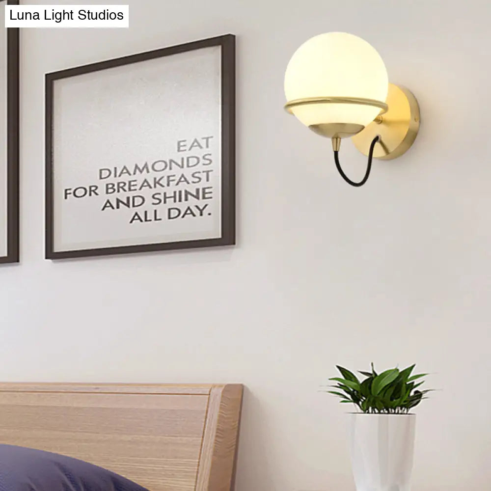DecorBites™ DecorBites™ Contemporary Matte White Glass Brass Wall Sconce Light Fixture