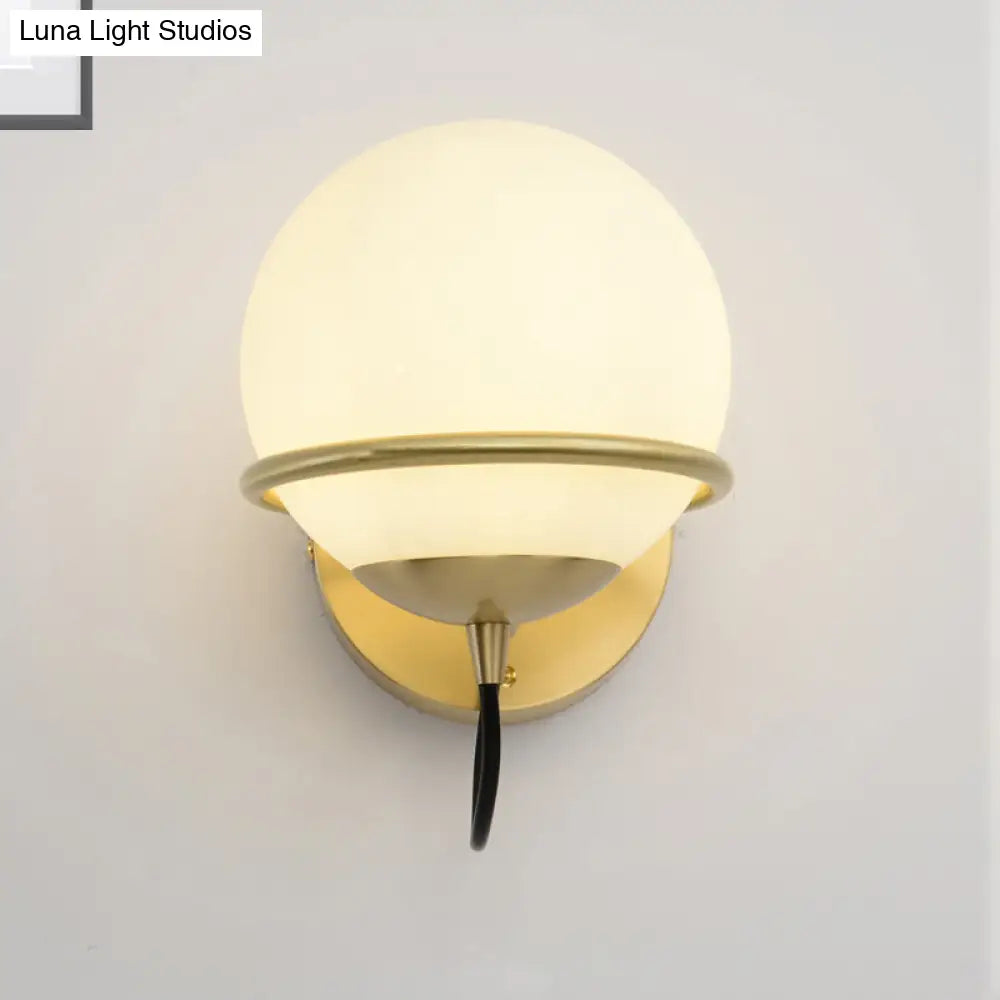 DecorBites™ DecorBites™ Contemporary Matte White Glass Brass Wall Sconce Light Fixture