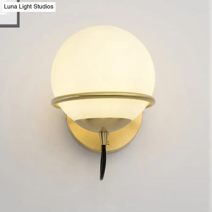 DecorBites™ DecorBites™ Contemporary Matte White Glass Brass Wall Sconce Light Fixture