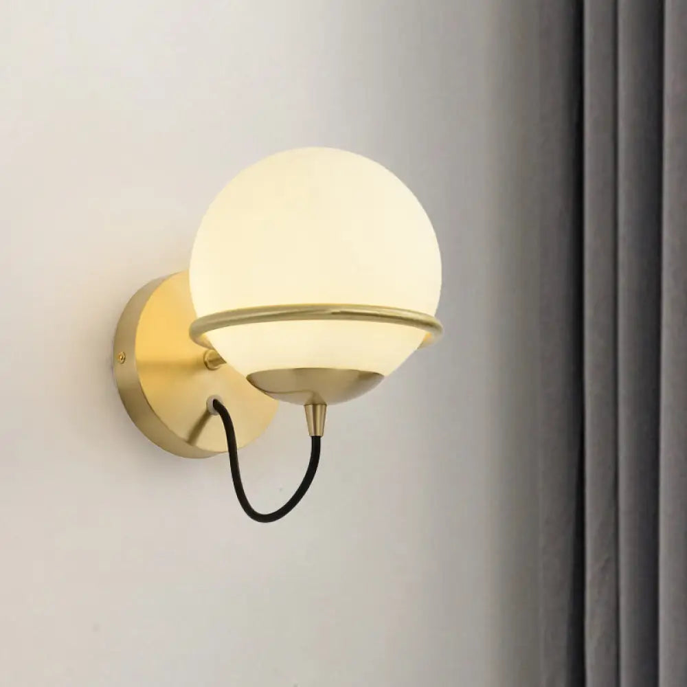 DecorBites™ DecorBites™ Contemporary Matte White Glass Brass Wall Sconce Light Fixture