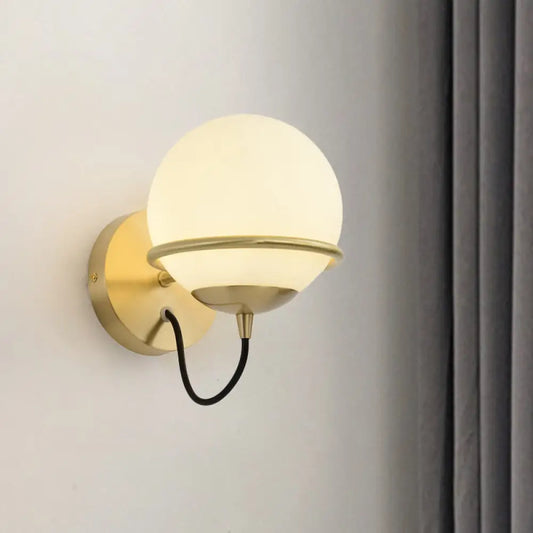 DecorBites™ DecorBites™ Contemporary Matte White Glass Brass Wall Sconce Light Fixture