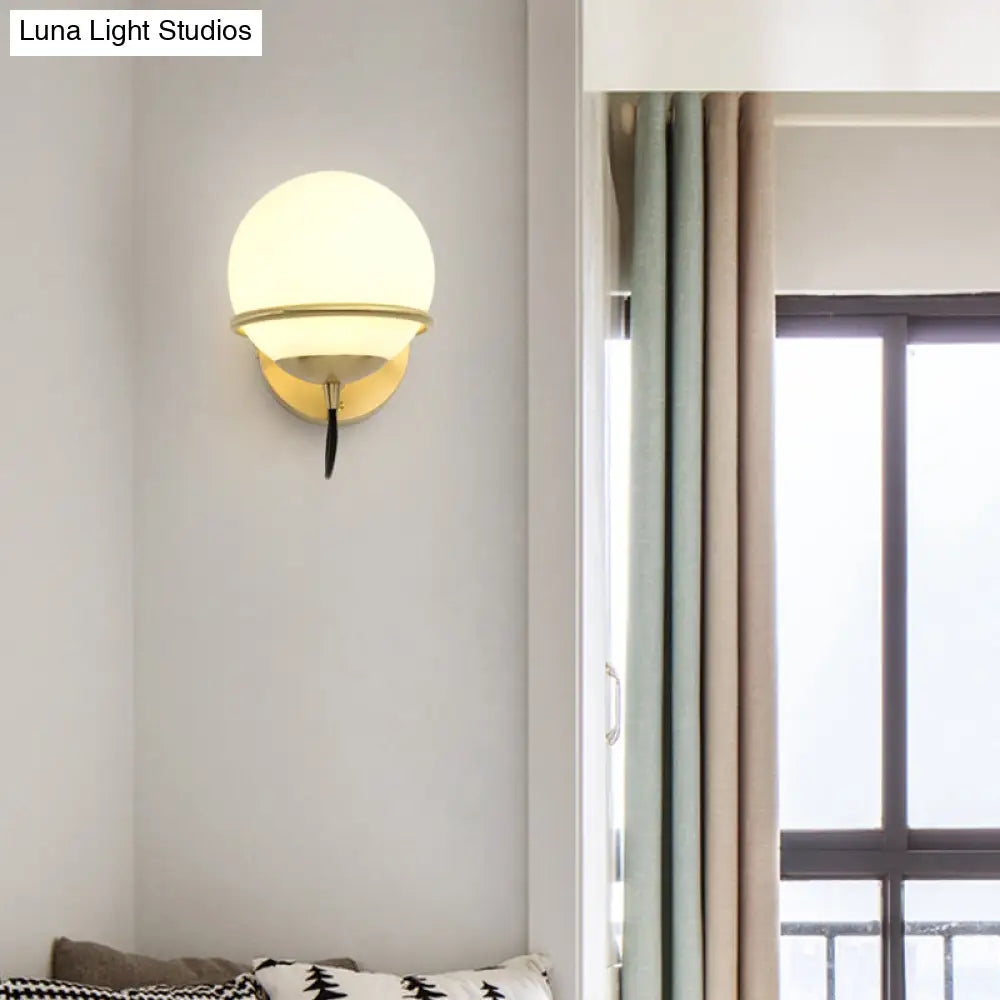 DecorBites™ DecorBites™ Contemporary Matte White Glass Brass Wall Sconce Light Fixture