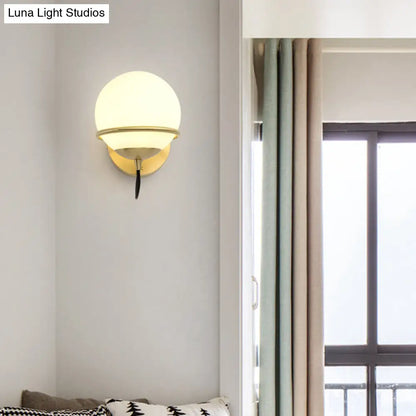 DecorBites™ DecorBites™ Contemporary Matte White Glass Brass Wall Sconce Light Fixture