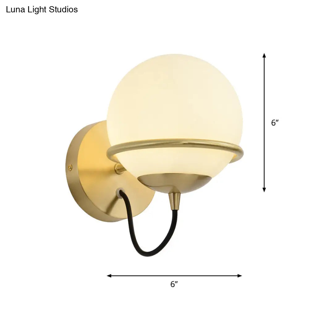 DecorBites™ DecorBites™ Contemporary Matte White Glass Brass Wall Sconce Light Fixture