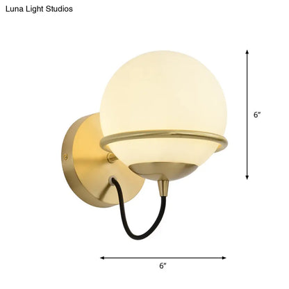 DecorBites™ DecorBites™ Contemporary Matte White Glass Brass Wall Sconce Light Fixture