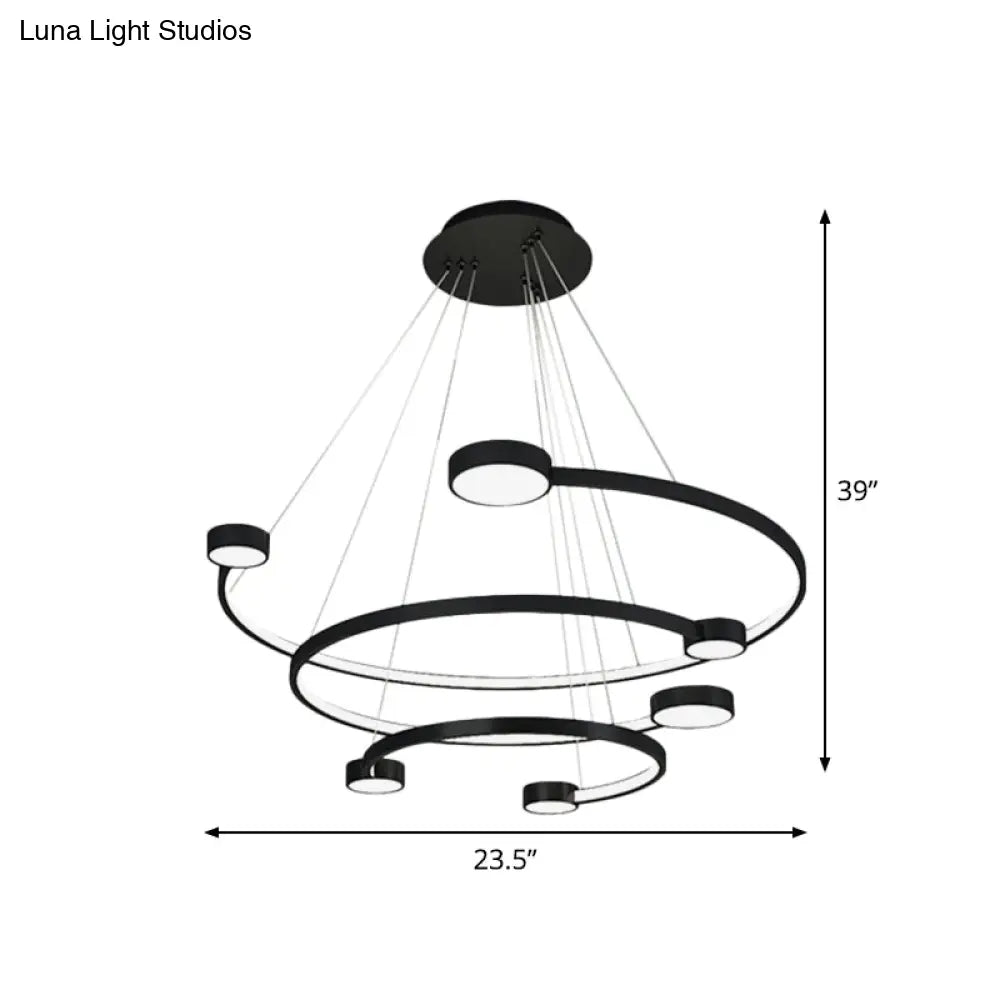 Lámpara de techo contemporánea de metal de 3 niveles en forma de C - Luz LED empotrada con luz cálida/blanca en acabado negro