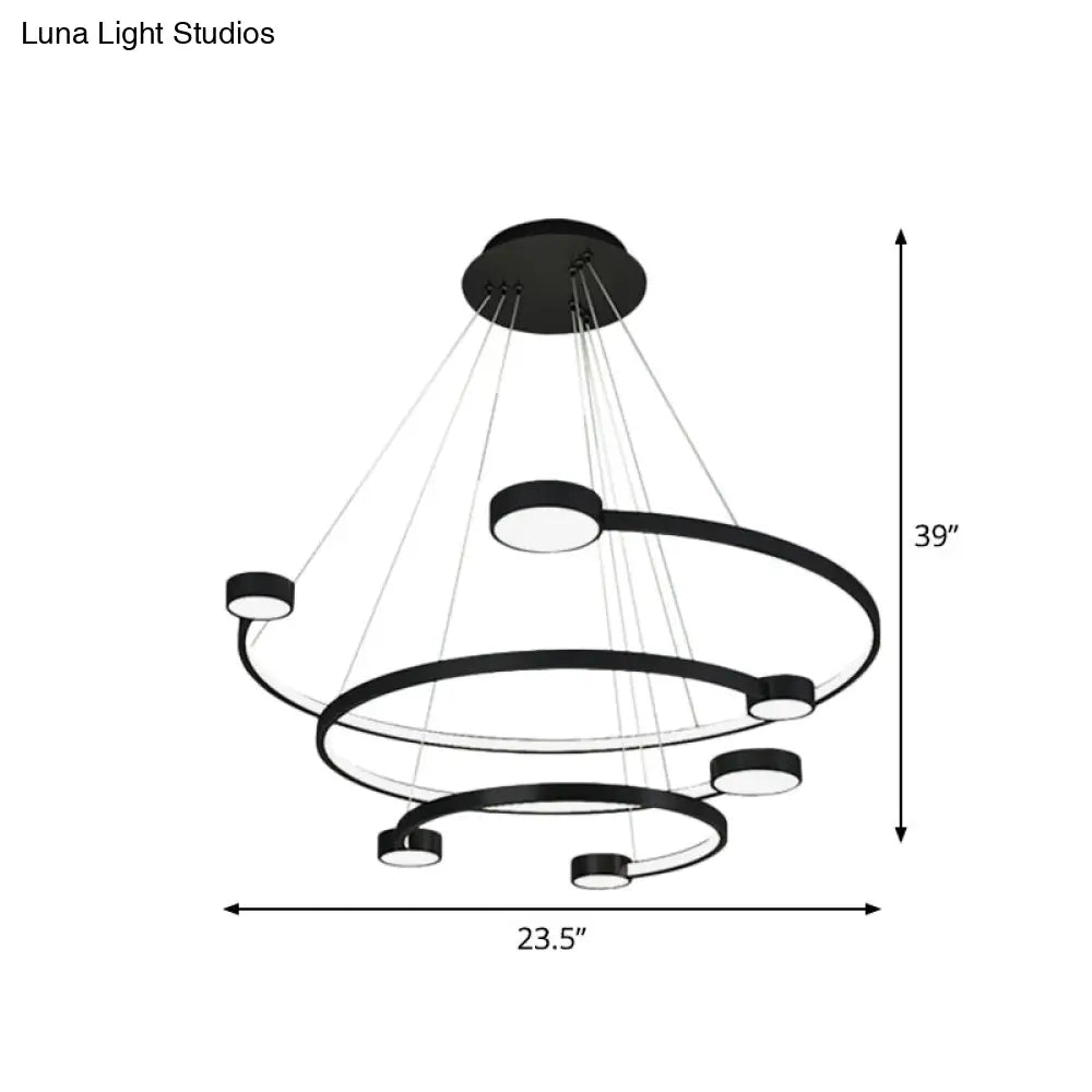 Lámpara de techo contemporánea de metal de 3 niveles en forma de C - Luz LED empotrada con luz cálida/blanca en acabado negro