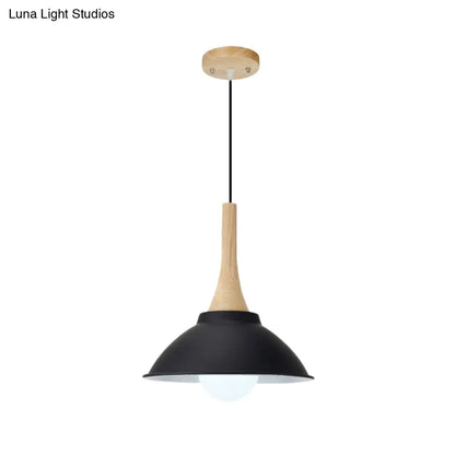 Contemporary Metal and Wood Hanging Pendant Ceiling Light in Black