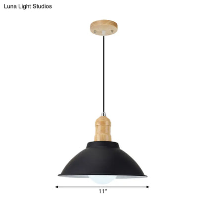 Contemporary Metal and Wood Hanging Pendant Ceiling Light in Black