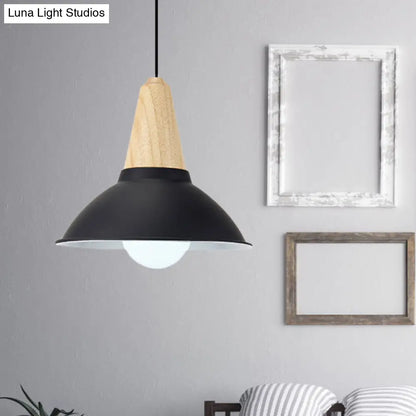 Contemporary Metal and Wood Hanging Pendant Ceiling Light in Black