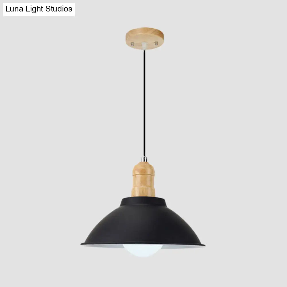 Contemporary Metal and Wood Hanging Pendant Ceiling Light in Black